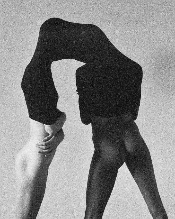Two intertwined figures under a black sweater — figure study by Marco Miraglia