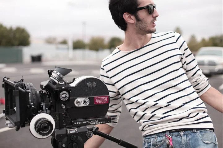 Marco Miraglia with an Arriflex 16SR II film camera in Los Angeles, 2011
