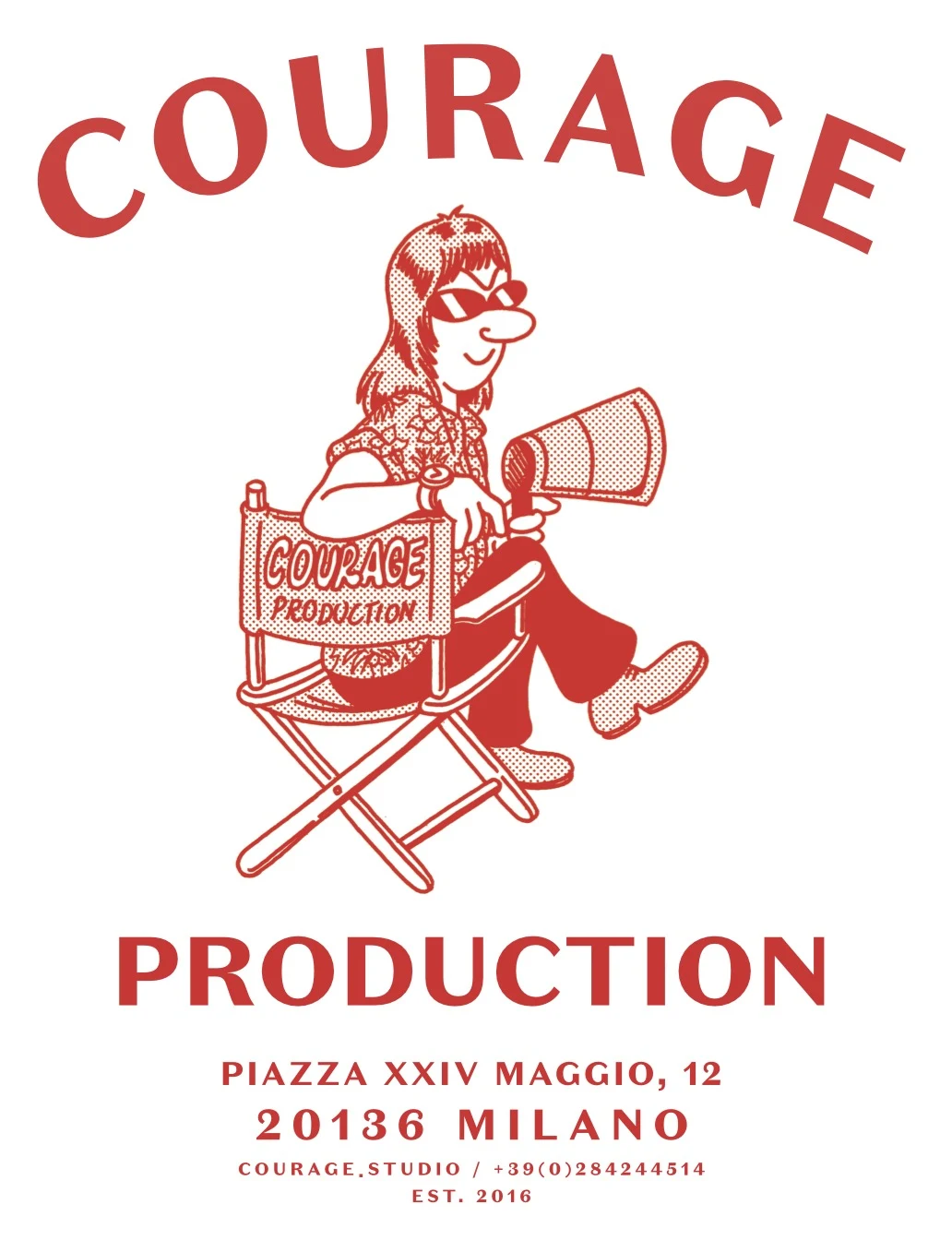 Courage Production — red director illustration on white