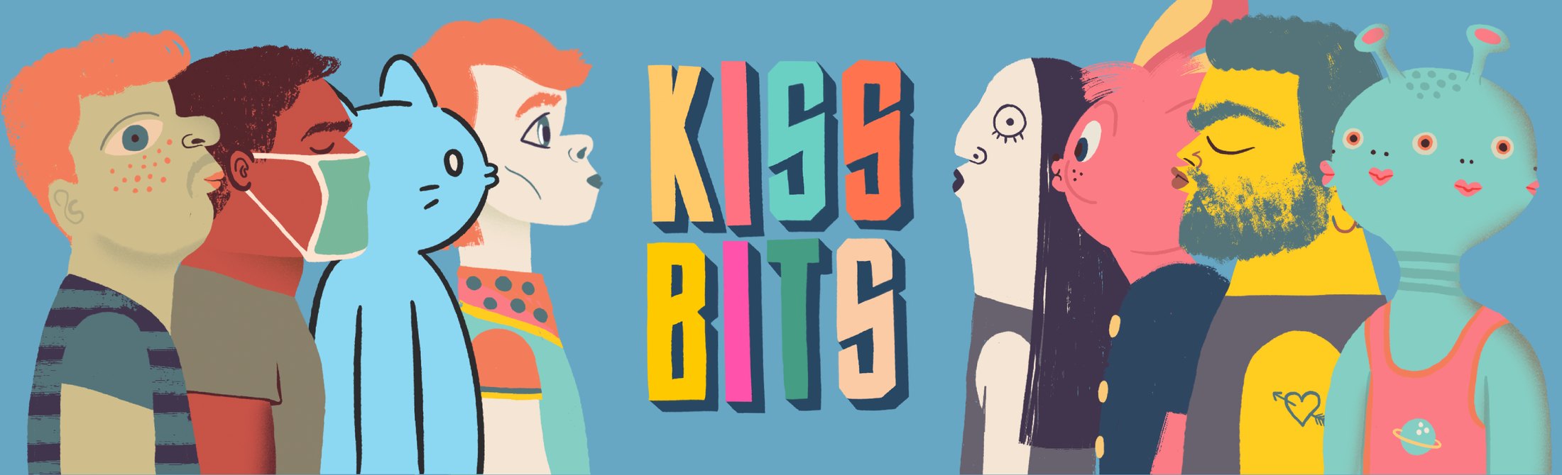 Kissbits — banner with characters and logo