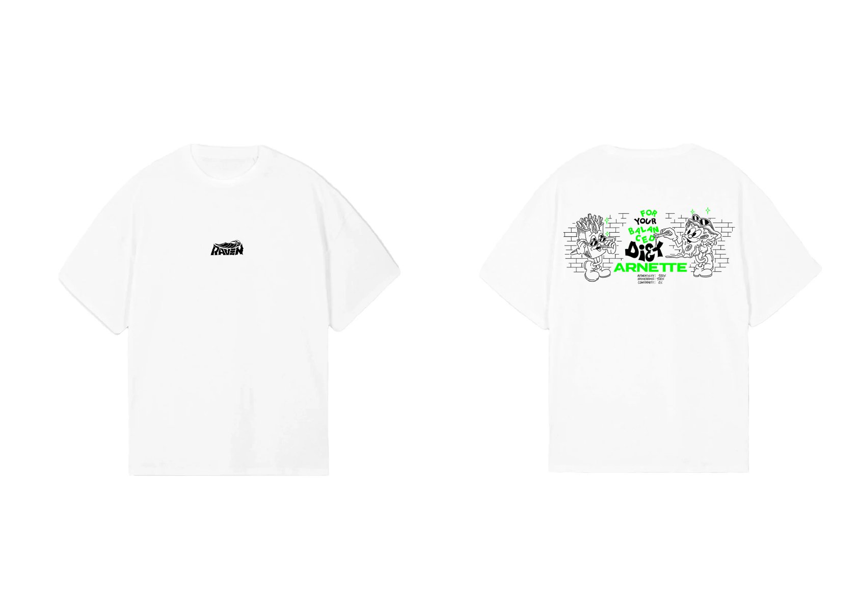 Arnette × Raven — t-shirt mockup, front and back